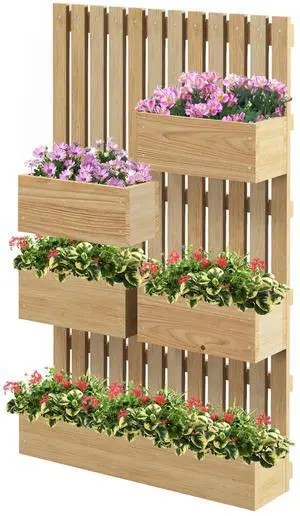 Aosom Wall Mounted Planter with Trellis and Drainage Holes for Small Spaces, Raised Garden Bed, Natural Aosom Wall Mounted Planter with Trellis and Drainage Holes for Small Spaces, Raised Garden Bed, Natural