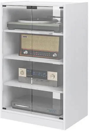 Aosom 4-Tier Media Cabinet, Media Stand with Adjustable Shelves, Tempered Glass Doors, and Cable Management, Distressed White Aosom 4-Tier Media Cabinet, Media Stand with Adjustable Shelves, Tempered Glass Doors, and Cable Management, Distressed White