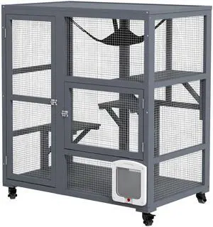 Aosom Cat House, Indoor Cat Enclosure on Wheels with Openable Top, 39" Aosom Cat House, Indoor Cat Enclosure on Wheels with Openable Top, 39"