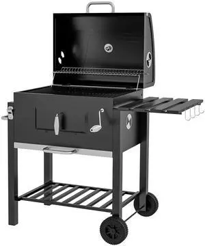 Aosom Charcoal BBQ Grill and Smoker Combo Outdoor Portable Trolley Camping Picnic Backyard with Side Shelf, Black Aosom Charcoal BBQ Grill and Smoker Combo Outdoor Portable Trolley Camping Picnic Backyard with Side Shelf, Black