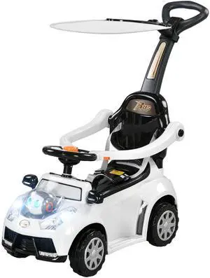 AosomQaba 3 in 1 Push Car Sliding Car with Removable Handle, Music, Horn, Canopy, Safety Guardrail, White AosomQaba 3 in 1 Push Car Sliding Car with Removable Handle, Music, Horn, Canopy, Safety Guardrail, White