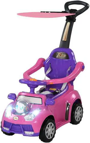 AosomQaba 3 in 1 Push Car Sliding Car with Removable Handle, Music, Horn, Canopy, Safety Guardrail, Pink AosomQaba 3 in 1 Push Car Sliding Car with Removable Handle, Music, Horn, Canopy, Safety Guardrail, Pink