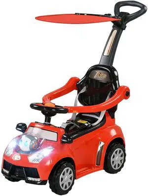 AosomQaba 3 in 1 Push Car Sliding Car with Removable Handle, Music, Horn, Canopy, Safety Guardrail, Red AosomQaba 3 in 1 Push Car Sliding Car with Removable Handle, Music, Horn, Canopy, Safety Guardrail, Red