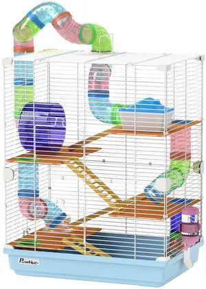 Aosom 5 Tiers Hamster Cage Portable Animal Travel Carrier w/ Exercise Wheels Tube, Light Blue Aosom 5 Tiers Hamster Cage Portable Animal Travel Carrier w/ Exercise Wheels Tube, Light Blue