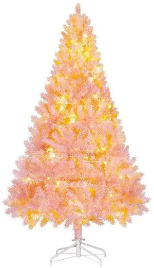 Aosom 6 FT Tall PreLit Artificial Christmas Tree with Realistic Branches, 250 Warm White LED Lights and 1000 Tips, Pink Aosom 6 FT Tall PreLit Artificial Christmas Tree with Realistic Branches, 250 Warm White LED Lights and 1000 Tips, Pink