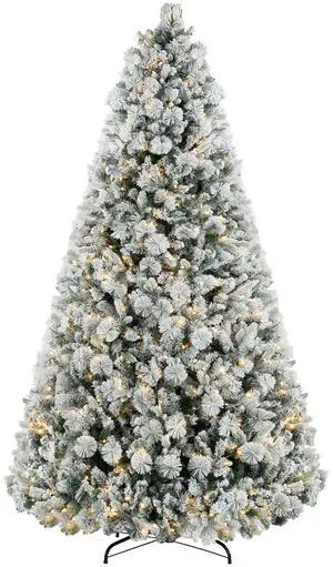 Aosom 9 ft Prelit Flocked Artificial Christmas Tree with 750 Clear Lights, 2387 Tips, Metal Stand for Home Office Holiday Aosom 9 ft Prelit Flocked Artificial Christmas Tree with 750 Clear Lights, 2387 Tips, Metal Stand for Home Office Holiday