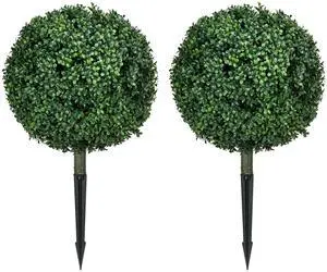 Aosom Artificial Boxwood Trees w/ Ground Stake, Set of 2 Ball Shaped Topiary Trees for Home Office & Living Room, UV Resistant Aosom Artificial Boxwood Trees w/ Ground Stake, Set of 2 Ball Shaped Topiary Trees for Home Office & Living Room, UV Resistant