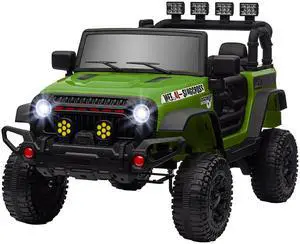 AosomQaba 12V Battery Powered Ride on Car, Ride on Truck w/ Remote, 4 Suspension Wheels, Music Horn Lights, Green AosomQaba 12V Battery Powered Ride on Car, Ride on Truck w/ Remote, 4 Suspension Wheels, Music Horn Lights, Green
