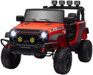 AosomQaba 12V Battery Powered Ride on Car, Ride on Truck w/ Remote, 4 Suspension Wheels, Music Horn Lights, Red AosomQaba 12V Battery Powered Ride on Car, Ride on Truck w/ Remote, 4 Suspension Wheels, Music Horn Lights, Red