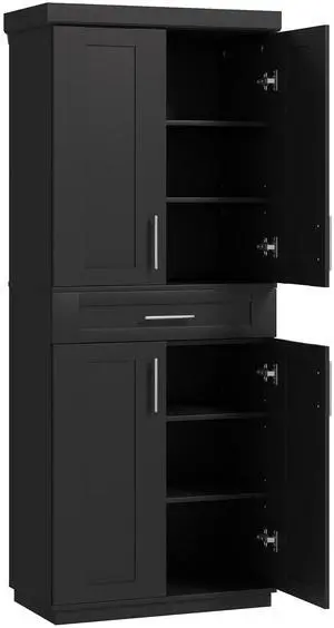 Aosom Modern Kitchen Pantry Freestanding Cabinet Cupboard with Doors and Drawer, Adjustable Shelving, Black Aosom Modern Kitchen Pantry Freestanding Cabinet Cupboard with Doors and Drawer, Adjustable Shelving, Black