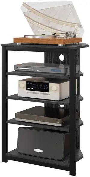 Aosom TV Stand, Entertainment Center with Storage Shelves and Steel Frame for Living Room, Black Aosom TV Stand, Entertainment Center with Storage Shelves and Steel Frame for Living Room, Black