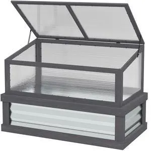 Aosom Raised Garden Flower Bed Kit with Lean-to Greenhouse, Wooden Cold Frame Planter, 41" x 22.5" x 28.25", Gray Aosom Raised Garden Flower Bed Kit with Lean-to Greenhouse, Wooden Cold Frame Planter, 41" x 22.5" x 28.25", Gray