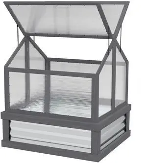 Aosom Raised Garden Flower Bed Kit with Greenhouse, Wooden Cold Frame Planter, 35.5" x 31.5" x 36", Gray Aosom Raised Garden Flower Bed Kit with Greenhouse, Wooden Cold Frame Planter, 35.5" x 31.5" x 36", Gray
