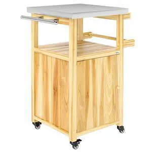 Aosom Outdoor Grill Cart w/ Stainless Steel Top, Solid Wood Outdoor Kitchen Island w/ Wheels, Integrated Hole, Natural Wood Aosom Outdoor Grill Cart w/ Stainless Steel Top, Solid Wood Outdoor Kitchen Island w/ Wheels, Integrated Hole, Natural Wood