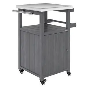 Aosom Outdoor Grill Cart with Stainless Steel Top, Solid Wood Outdoor Kitchen Island with Wheels, Integrated Hole, Dark Gray Aosom Outdoor Grill Cart with Stainless Steel Top, Solid Wood Outdoor Kitchen Island with Wheels, Integrated Hole, Dark Gray