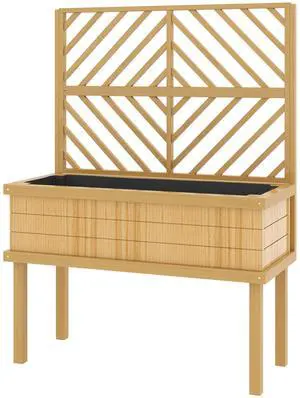 Aosom Elevated Wood Planter with Trellis for Climbing Plants, Raised Garden Bed with Legs and Drainage Holes, Natural Wood Aosom Elevated Wood Planter with Trellis for Climbing Plants, Raised Garden Bed with Legs and Drainage Holes, Natural Wood