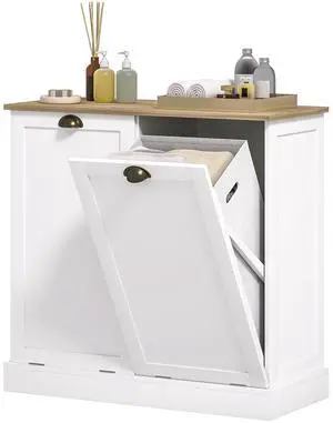 Aosom Dual Tilt out Laundry Hamper Cabinet with 2 Removable Basket, Modern Bathroom Storage Cabinet with Shaker Doors and Handles, White Aosom Dual Tilt out Laundry Hamper Cabinet with 2 Removable Basket, Modern Bathroom Storage Cabinet with Shaker Doors and Handles, White