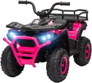 AosomQaba 12V Kids ATV, 4 Wheeler Quad w/ 4 Spring Suspension Wheels, LED Lights, Music USB, Pink AosomQaba 12V Kids ATV, 4 Wheeler Quad w/ 4 Spring Suspension Wheels, LED Lights, Music USB, Pink