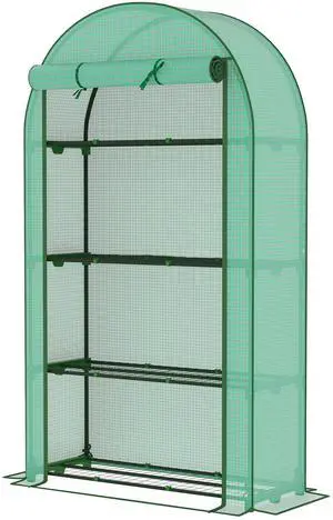 Aosom Mini Greenhouse, Portable Greenhouse with 4 Tier Shelves, Roll-Up Door, and Plastic Cover, 41.3" x 17.7" x 63", Green Aosom Mini Greenhouse, Portable Greenhouse with 4 Tier Shelves, Roll-Up Door, and Plastic Cover, 41.3" x 17.7" x 63", Green