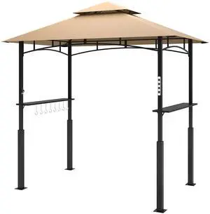 Aosom 8' x 5' Outdoor Grill Gazebo, Barbecue Gazebo Shelter with LED Light, 2 Side Shelves, Hooks, Bottle Opener, Dark Brown Aosom 8' x 5' Outdoor Grill Gazebo, Barbecue Gazebo Shelter with LED Light, 2 Side Shelves, Hooks, Bottle Opener, Dark Brown