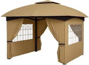 Aosom 11' x 11' Outdoor Gazebo, Double Roof Patio Gazebo with Curtains, Church Windows, Galvanized Steel Frame, Beige Aosom 11' x 11' Outdoor Gazebo, Double Roof Patio Gazebo with Curtains, Church Windows, Galvanized Steel Frame, Beige