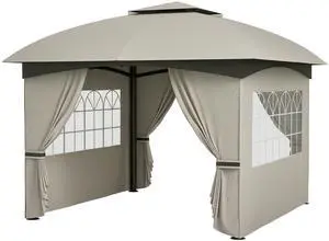 Aosom 11' x 11' Outdoor Gazebo, Double Roof Patio Gazebo with Curtains, Church Windows, Galvanized Steel Frame, Light Gray Aosom 11' x 11' Outdoor Gazebo, Double Roof Patio Gazebo with Curtains, Church Windows, Galvanized Steel Frame, Light Gray