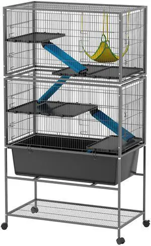 Aosom 59" 5-Level Small Animal Cage, Rolling Ferret Cage with 6.3" Deep Tray, Non-Slip Cloth Covered Ramps, Hammock, Dark Gray Aosom 59" 5-Level Small Animal Cage, Rolling Ferret Cage with 6.3" Deep Tray, Non-Slip Cloth Covered Ramps, Hammock, Dark Gray