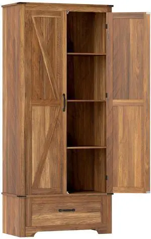 Aosom 72" Farmhouse Pantry Cabinet with Adjustable Shelves, Kitchen Pantry Cabinet with 2 Doors, Brown Aosom 72" Farmhouse Pantry Cabinet with Adjustable Shelves, Kitchen Pantry Cabinet with 2 Doors, Brown