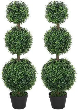 Aosom Set of 2 Artificial Ball Boxwood Topiary Trees, Fake Plants in Pot for Indoor Outdoor Living Room Green Aosom Set of 2 Artificial Ball Boxwood Topiary Trees, Fake Plants in Pot for Indoor Outdoor Living Room Green