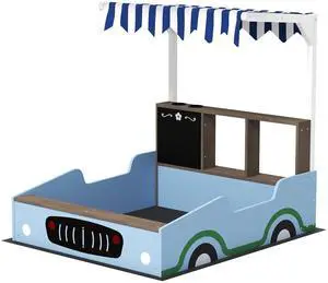 AosomQaba Kids Wooden Sandbox with Canopy with Bench Seats, Bottom Liner, Drawing Board, Planting Boxes for Backyard, Garden, Blue AosomQaba Kids Wooden Sandbox with Canopy with Bench Seats, Bottom Liner, Drawing Board, Planting Boxes for Backyard, Garden, Blue