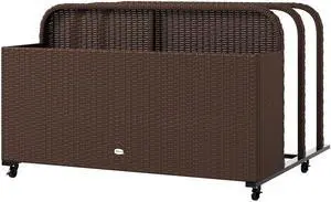 Aosom PE Rattan Pool Float Storage Organizer with Wheels, Brown Aosom PE Rattan Pool Float Storage Organizer with Wheels, Brown