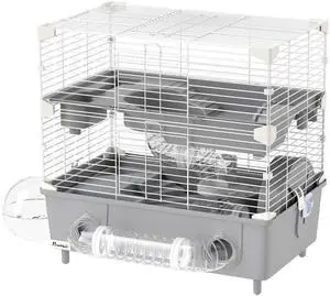 Aosom 2-Tier Hamster Cage with Sand Bathroom, Running Wheel, Water Bottle, Tubes, Accessories, for Dwarf Hamster, Gray Aosom 2-Tier Hamster Cage with Sand Bathroom, Running Wheel, Water Bottle, Tubes, Accessories, for Dwarf Hamster, Gray