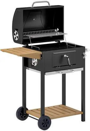 Aosom Charcoal BBQ Grill, Outdoor Portable Cooker for Camping or Backyard Picnic, Barbecue Grill with Side Table, Bottom Storage Shelf, Wheels and Handle, Black Aosom Charcoal BBQ Grill, Outdoor Portable Cooker for Camping or Backyard Picnic, Barbecue Grill with Side Table, Bottom Storage Shelf, Wheels and Handle, Black