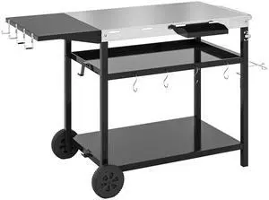Aosom Outdoor Bar Cart Grill Table with Stainless Steel Tabletop, Wheeled Outdoor Serving Cart Prep Table with Storage, Hooks Aosom Outdoor Bar Cart Grill Table with Stainless Steel Tabletop, Wheeled Outdoor Serving Cart Prep Table with Storage, Hooks