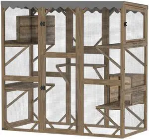 Aosom Outdoor Cat Enclosure with Window Access, 5 Platforms and 2 Resting Boxes, Waterproof Roof for Multiple Cats, Brown Aosom Outdoor Cat Enclosure with Window Access, 5 Platforms and 2 Resting Boxes, Waterproof Roof for Multiple Cats, Brown