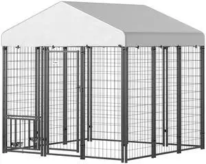 Aosom 5.9' x 5.9' x 6' Outdoor Dog Kennel with Roof, Rotating & 4-Level Adjustable Bowls Aosom 5.9' x 5.9' x 6' Outdoor Dog Kennel with Roof, Rotating & 4-Level Adjustable Bowls