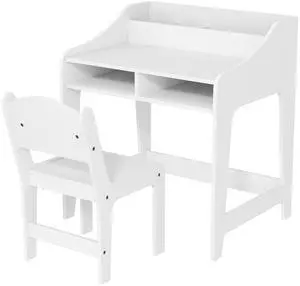 AosomQaba Kids Desk and Chair Set with Storage and Shelves, for Bedroom & Study Room, Gift for 3-8 Years Old, White AosomQaba Kids Desk and Chair Set with Storage and Shelves, for Bedroom & Study Room, Gift for 3-8 Years Old, White