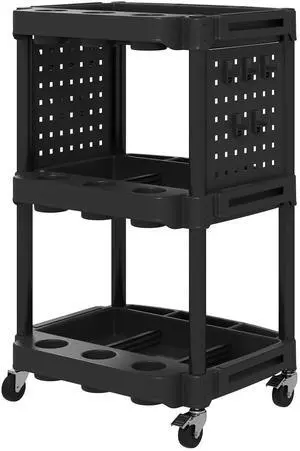 Aosom 3-Tier Rolling Tool Cart, 200 LBS Capacity Plastic Utility Cart with Side Shelves for Garage, Workshop, Black Aosom 3-Tier Rolling Tool Cart, 200 LBS Capacity Plastic Utility Cart with Side Shelves for Garage, Workshop, Black