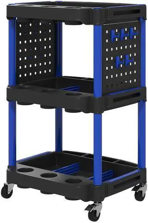 Aosom 3-Tier Rolling Tool Cart, 200 LBS Capacity Plastic Utility Cart with Side Shelves for Garage Workshop, Black & Dark Blue Aosom 3-Tier Rolling Tool Cart, 200 LBS Capacity Plastic Utility Cart with Side Shelves for Garage Workshop, Black & Dark Blue