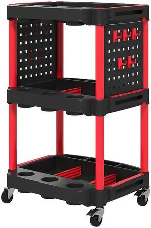 Aosom 3-Tier Rolling Tool Cart, 200 LBS Capacity Plastic Utility Cart with Side Shelves for Garage, Workshop, Black and Red Aosom 3-Tier Rolling Tool Cart, 200 LBS Capacity Plastic Utility Cart with Side Shelves for Garage, Workshop, Black and Red