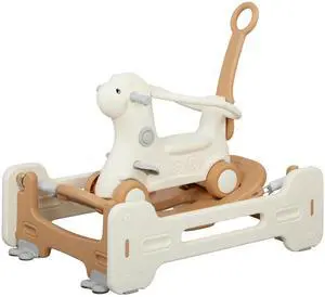 AosomQaba 5 in 1 Kids Rocking Horse with Detachable Base, Safety Guardrails, Footrests, Push Handle for Ages 1-3, Brown AosomQaba 5 in 1 Kids Rocking Horse with Detachable Base, Safety Guardrails, Footrests, Push Handle for Ages 1-3, Brown