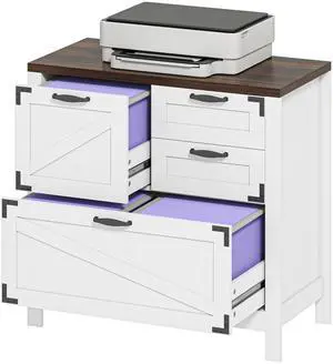 Aosom Lateral Filing Cabinet, Farmhouse File Cabinet with 4 Drawers, Fit Letter/A4/Legal Hanging Files, White Aosom Lateral Filing Cabinet, Farmhouse File Cabinet with 4 Drawers, Fit Letter/A4/Legal Hanging Files, White