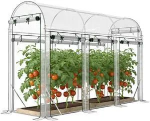 Aosom Walk-in Tunnel Greenhouse, Hoop House Greenhouse with 8 Roll-Up Doors, 10' x 3' x 6.5', Clear Aosom Walk-in Tunnel Greenhouse, Hoop House Greenhouse with 8 Roll-Up Doors, 10' x 3' x 6.5', Clear