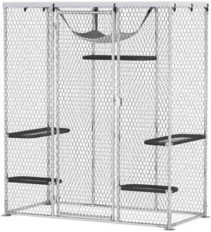Aosom Catio Outdoor Cat Enclosure, Galvanized Steel Walk-in Cat Cage with Waterproof Cover, 5 Adjustable Platforms, Hammock Aosom Catio Outdoor Cat Enclosure, Galvanized Steel Walk-in Cat Cage with Waterproof Cover, 5 Adjustable Platforms, Hammock