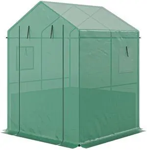 Aosom Greenhouse with Raised Garden Bed, Galvanized Steel Outdoor Greenhouse with Roll Up Door, 56" x 56" x 75", Dark Gray Aosom Greenhouse with Raised Garden Bed, Galvanized Steel Outdoor Greenhouse with Roll Up Door, 56" x 56" x 75", Dark Gray