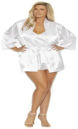 Elegant Moments Charmeuse kimono robe with 3/4 sleeves and detachable belt, 100% Polyester Robe , 100% Polyester, White, 2X Elegant Moments Charmeuse kimono robe with 3/4 sleeves and detachable belt, 100% Polyester Robe , 100% Polyester, White, 2X