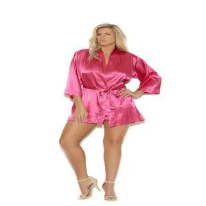 Elegant Moments Charmeuse kimono robe with 3/4 sleeves and detachable belt, 100% Polyester Robe , 100% Polyester, Fuchsia, 4X Elegant Moments Charmeuse kimono robe with 3/4 sleeves and detachable belt, 100% Polyester Robe , 100% Polyester, Fuchsia, 4X