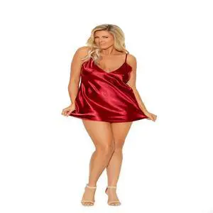 Elegant Moments Charmeuse chemise with deep V front and adjustable straps, 100% Polyester Chemise , 100% Polyester, Burgundy, 1X Elegant Moments Charmeuse chemise with deep V front and adjustable straps, 100% Polyester Chemise , 100% Polyester, Burgundy, 1X