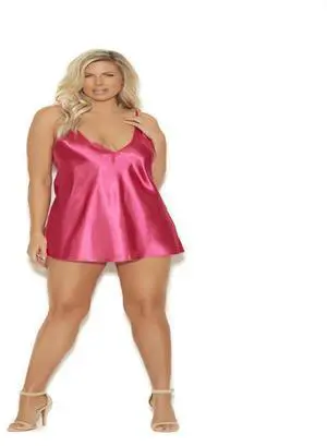 Elegant Moments Charmeuse chemise with deep V front and adjustable straps, 100% Polyester Chemise , 100% Polyester, Fuchsia, 3X Elegant Moments Charmeuse chemise with deep V front and adjustable straps, 100% Polyester Chemise , 100% Polyester, Fuchsia, 3X