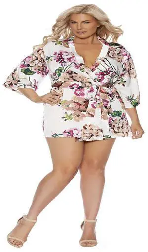 Elegant Moments Charmeuse kimono robe with 3/4 sleeves and detachable belt, 95% Polyester 5% Spandex Robe , 95% Polyester 5% Spandex, Floral, 3X/4X Elegant Moments Charmeuse kimono robe with 3/4 sleeves and detachable belt, 95% Polyester 5% Spandex Robe , 95% Polyester 5% Spandex, Floral, 3X/4X
